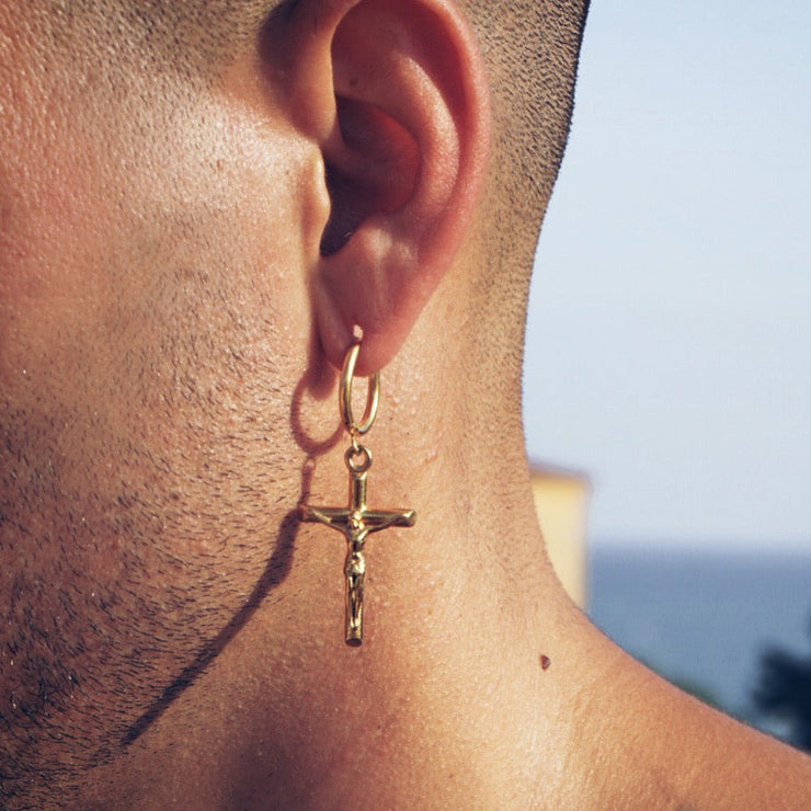 Aretes De Iman Hombre Para Hombre Oro De Aro De Cruzada Inoxidable